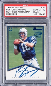 1998 Bowman Certified Auto Blue #A1 Peyton Manning Signed Rookie Card - PSA GEM MT 10
